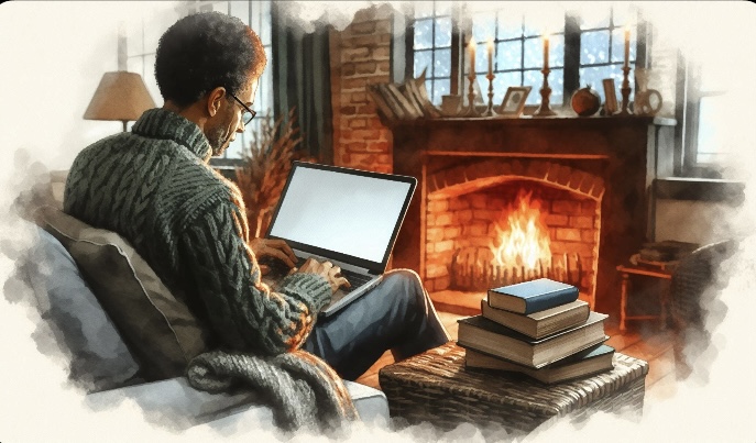 An older person on a laptop