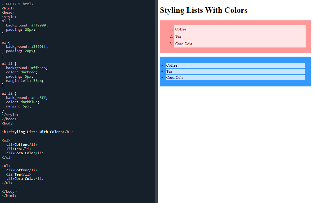 lists with colours