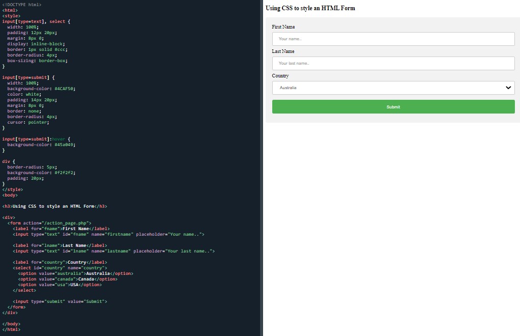 An HTML form styled with CSS