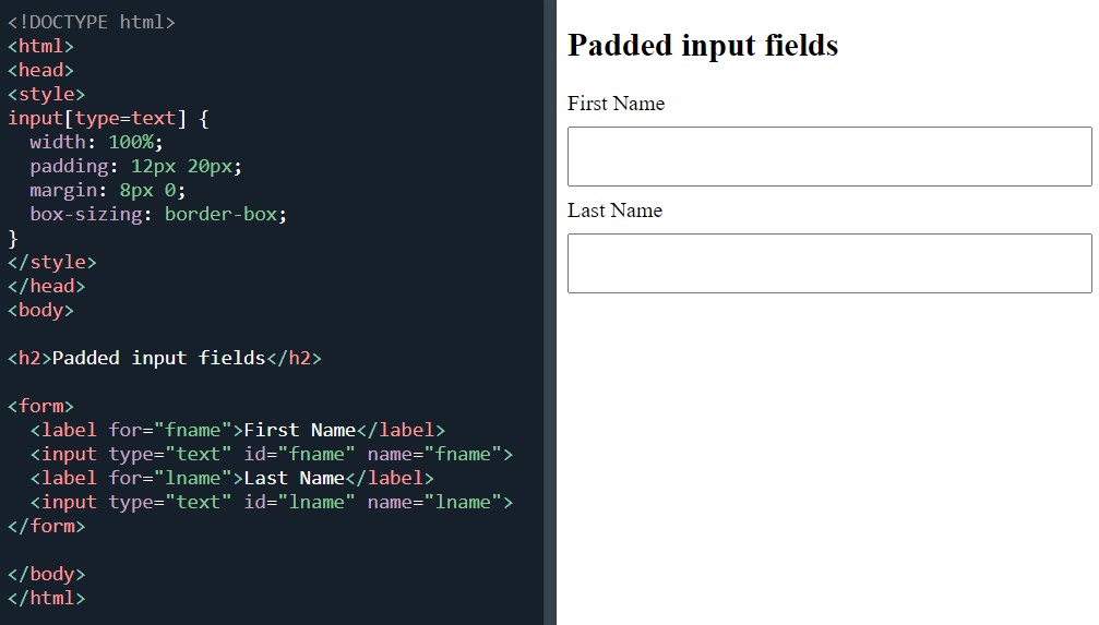 Form input fields with padding