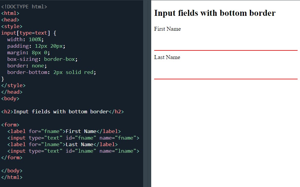 Input fields with bottom border