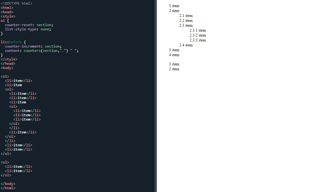 A string in nested counters