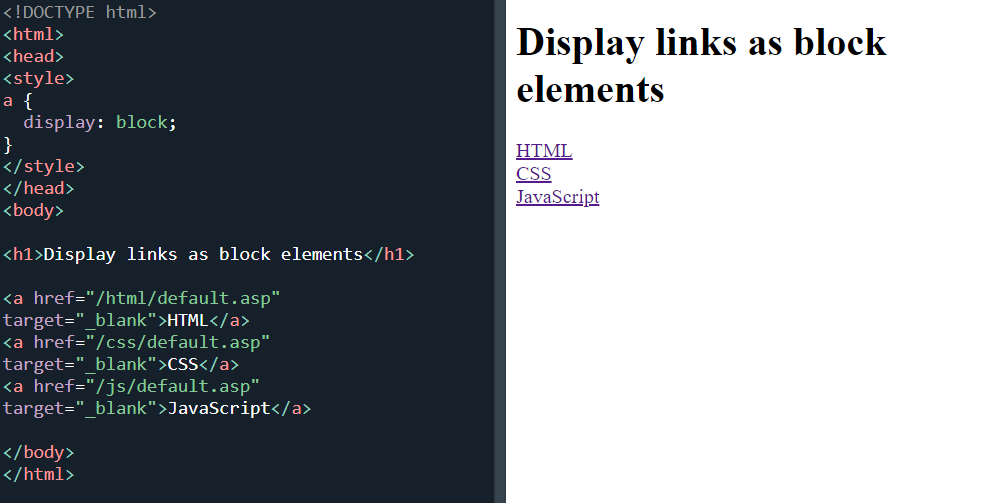 Three links block elements