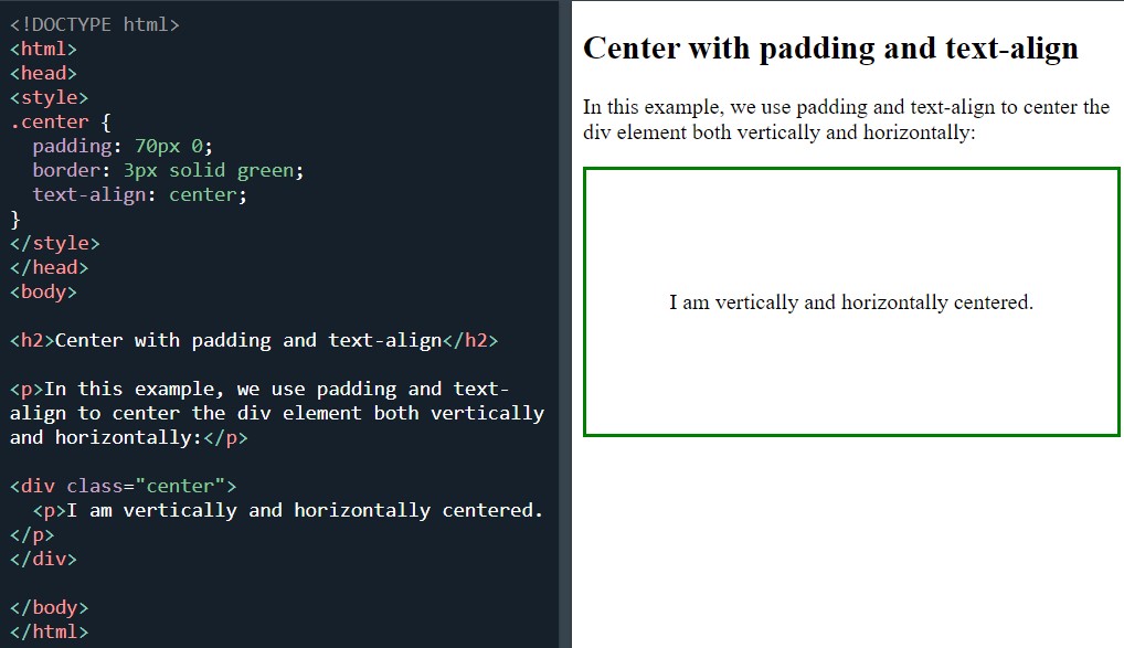 Center padding and text-align