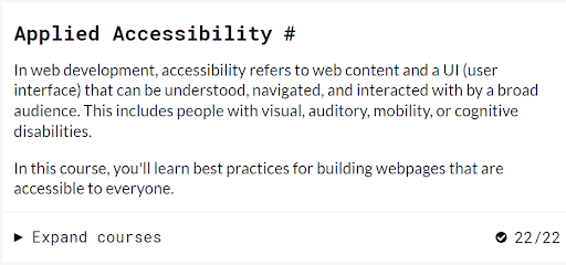 The applied accessibility section on the responsive web design course from FreeCodeCamp