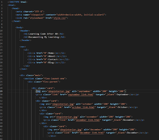 First section of my blog's HTML code