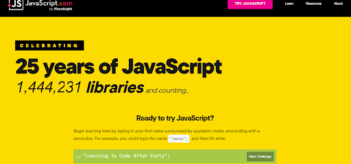 Homepage of JavaScript.com