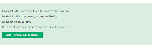 The start of W3Schools' JavaScript course