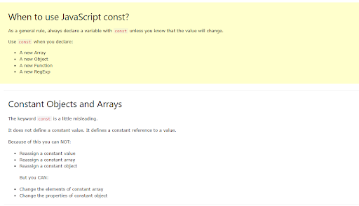 Some JavaScript information on constant, objects and arrays