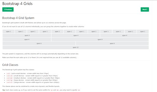 W3School's Bootstrap 4 grids page