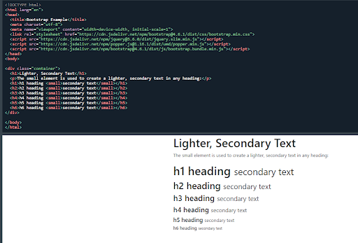 W3School's Bootstrap 4 typography code