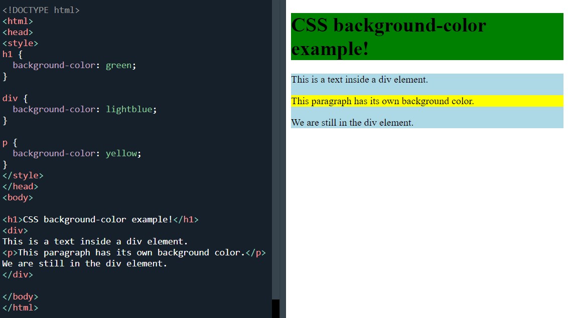 setting the background colous of any html element