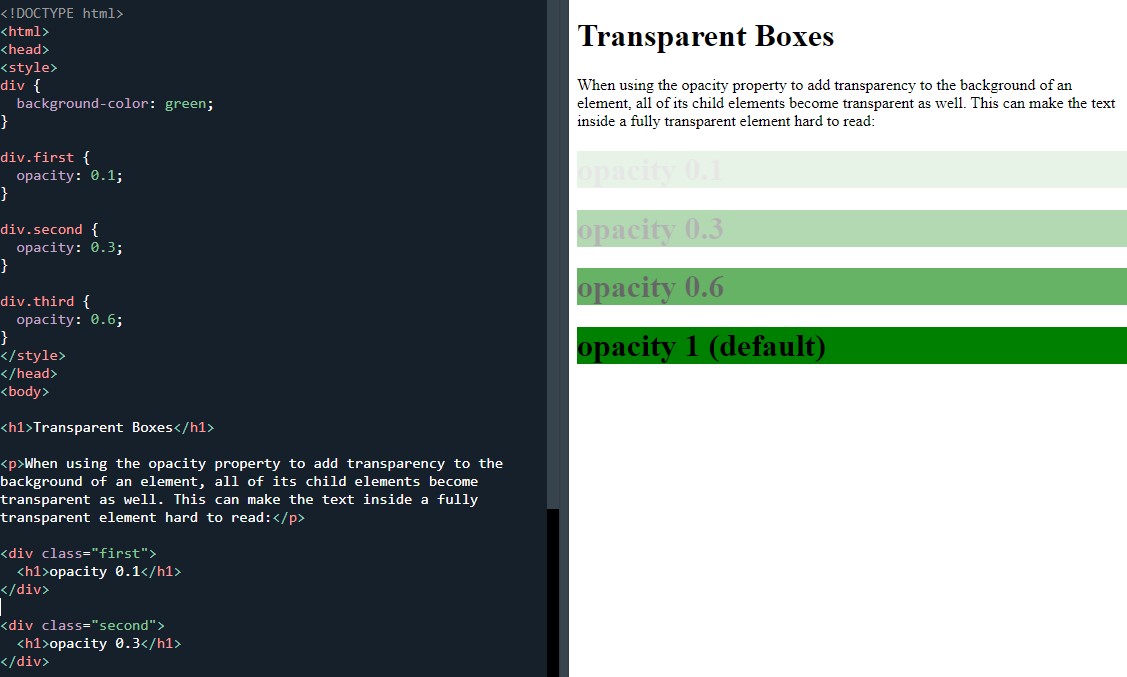 Opacity/transparency of an element.