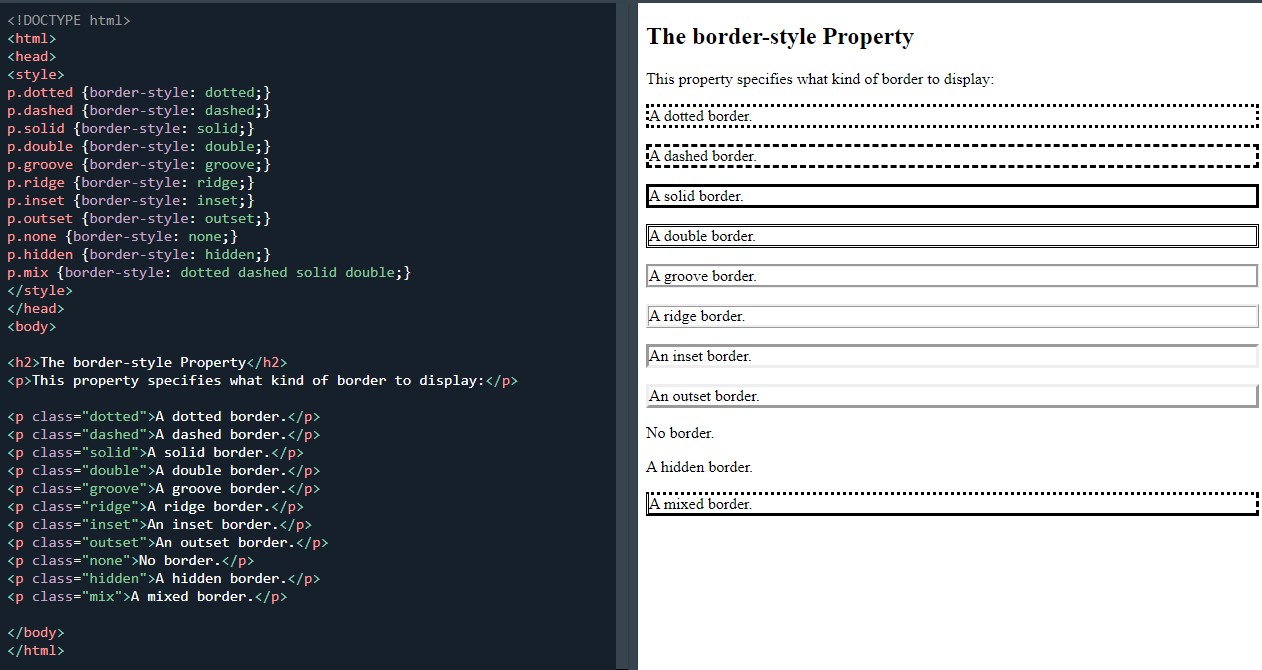 CSS dotted, lined and shadowed border effects.