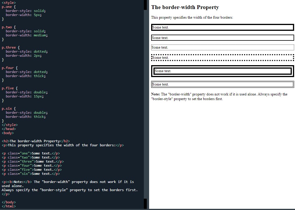 CSS border styles and border-width