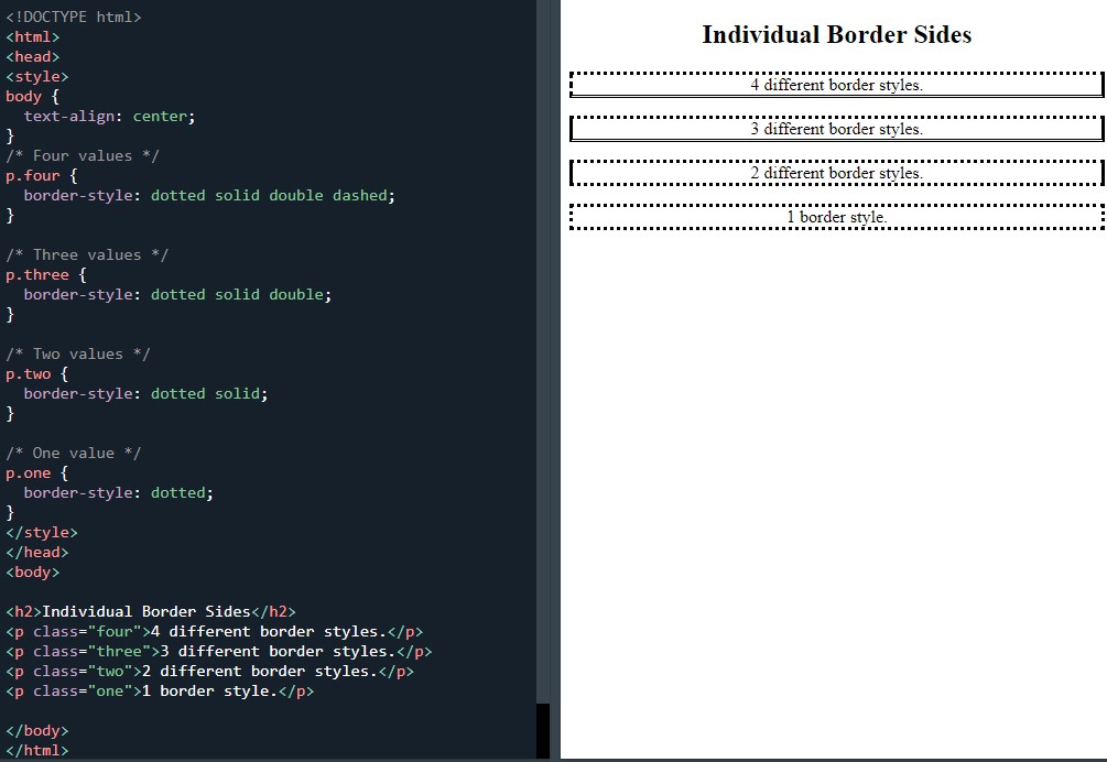 Different CSS border styles