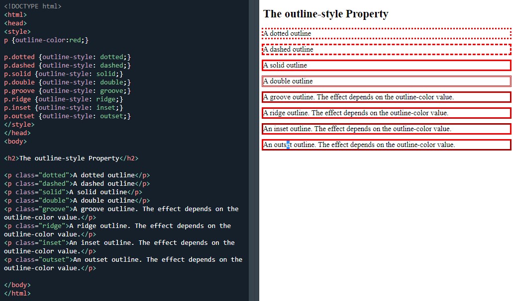 CSS outline styles