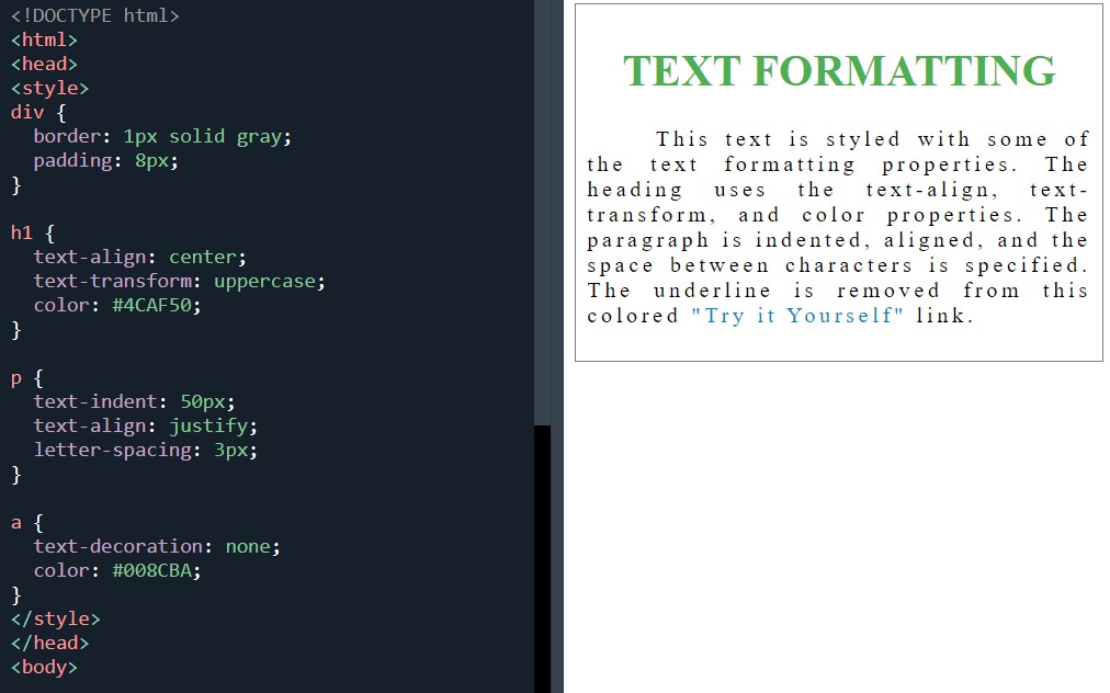 CSS text formatting