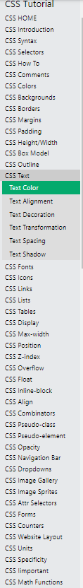 CSS lessons' menu