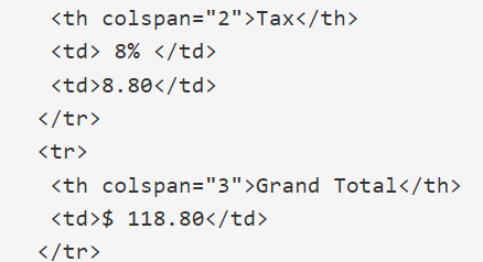 Last section of a HTML table