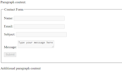 A completed contact form